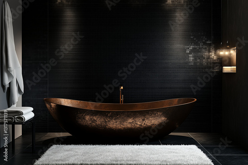 Obraz na płótnie Copper Freestanding Bathtub with Black Walls w salonie
