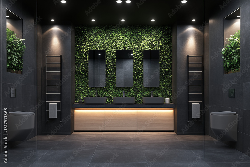 Modern Vanity with Greenery & Ambient Lighting