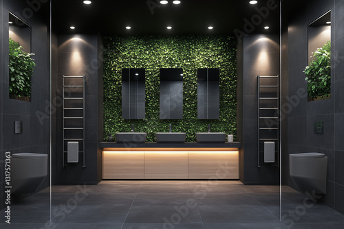 Modern Vanity with Greenery & Ambient Lighting

