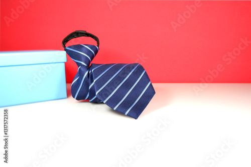 blue tie with gift bot closeup shot copy space 
