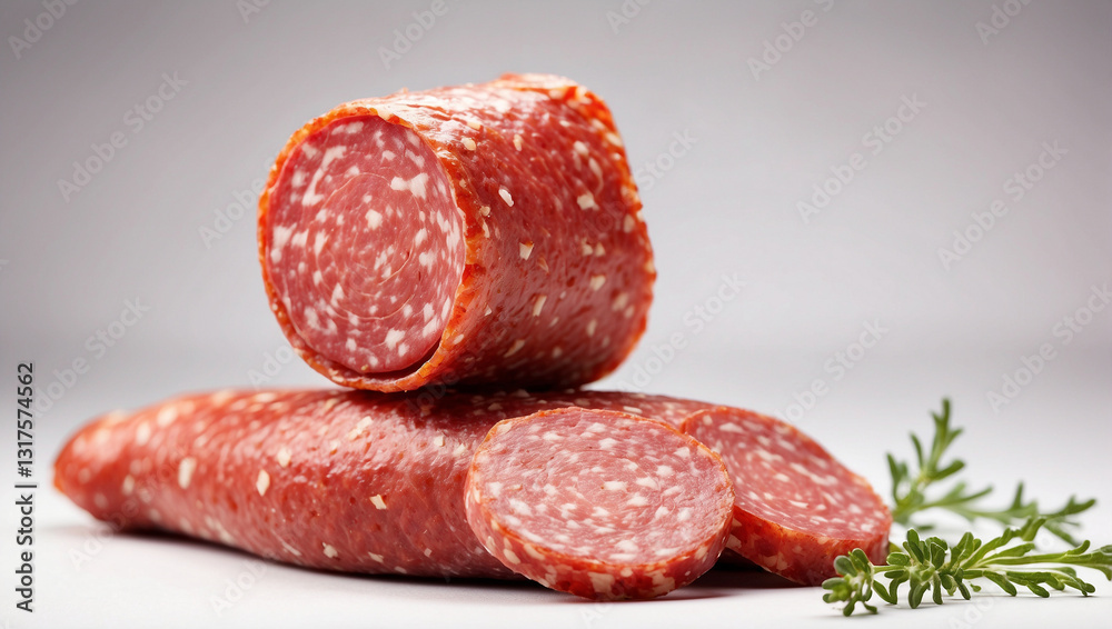 A Tasty Piece of Smoked Salami Isolated for Gourmet Sandwiches and Charcuterie Boards A Tasty Piece of Smoked Salami Isolated for Gourmet Sandwiches and Charcuterie Boards