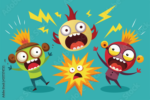 Cartoon characters exhibit exaggerated shock and surprise as they react to something astounding, Shock and surprise reactions set