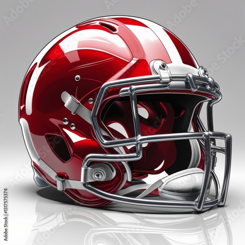 Red American Football Helmet on White Background, Generative AI
