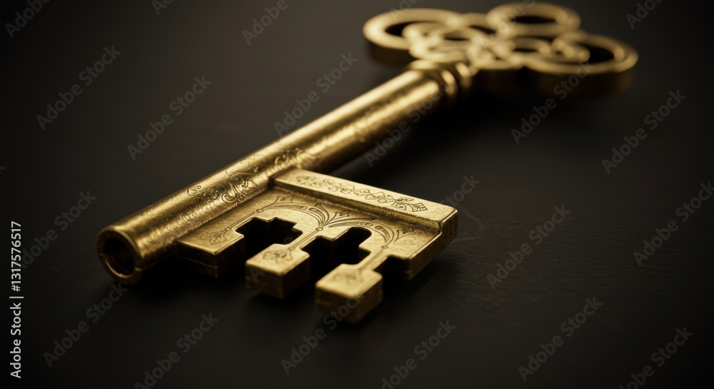 A Golden Key with Intricate Medieval Engravings A Golden Key with Intricate Medieval Engravings