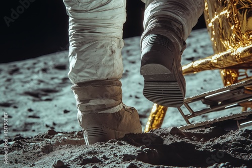 Close-up of Astronaut’s First Step from Lunar Module on Moon