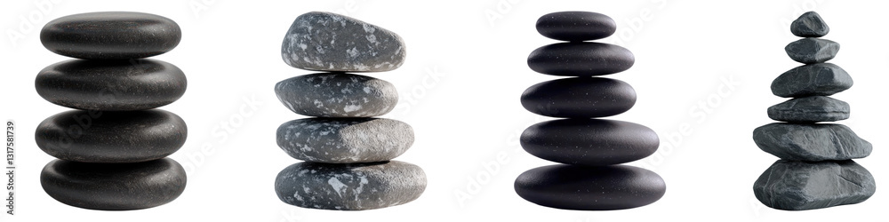 Stack of Zen stones isolated on transparent background. PNG, Set of Stack of Zen stones isolated on transparent background. PNG, Set of