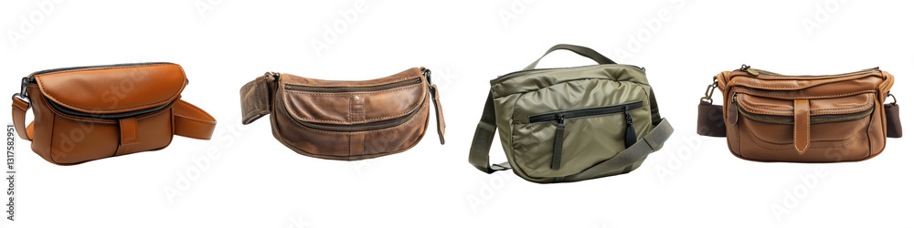 Waist bag isolated on transparent background. PNG, Set of Waist bag isolated on transparent background. PNG, Set of