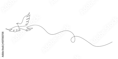 Continuous one line art drawing of bird flying