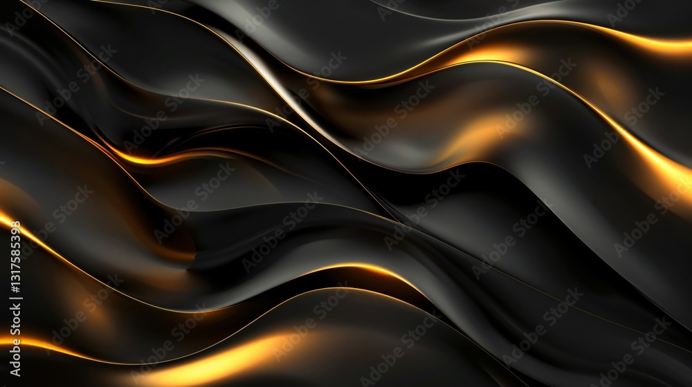 Abstract black and golden background with wavy elements 3D rendering illustration of modern design Abstract black and golden background with wavy elements 3D rendering illustration of modern design