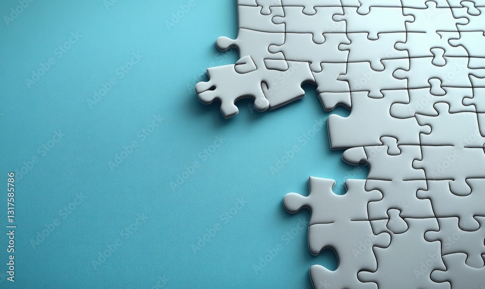 Obraz premium Incomplete white jigsaw puzzle on blue background