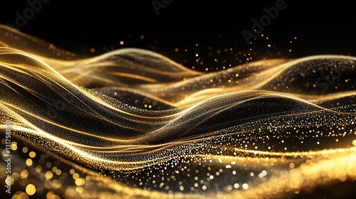 Obraz na płótnie Abstract Golden Waves Sparkling Glimmering Dust Particles Luxurious Elegant Background Design w salonie
