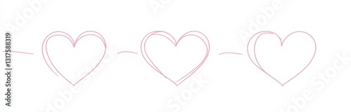 Three heart outlines in pink color