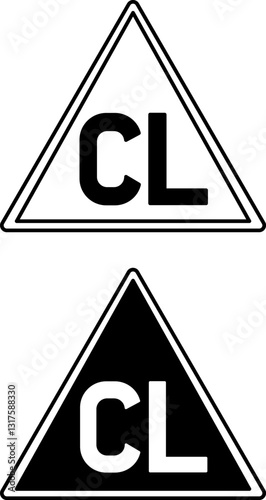 Chlorine Bleach Icons. Black and White Vector Illustration. Textile Care, Washing, Laundry. Sticker, Label. Material Characteristics Concept