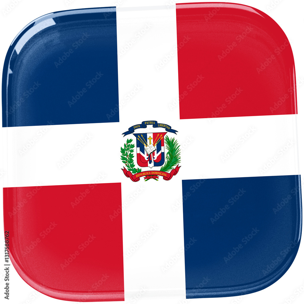 Naklejka premium Elegant and Professional Dominican Republic Flag Icon with a Three-Dimensional Glossy Effect for UI Design, Mobile Apps, and Web Projects. Dominican Republic National flag.