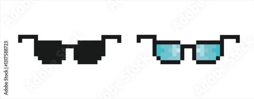 Thug Life glasses. Classic black pixel sunglasses with a retro aesthetic, popularized band pixel art style for banners, digital creations
