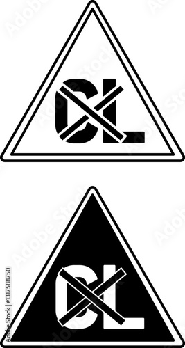 No Chlorine Bleach Icons. Black and White Vector Illustration. Textile Care, Washing, Laundry. Sticker, Label. Material Characteristics Concept