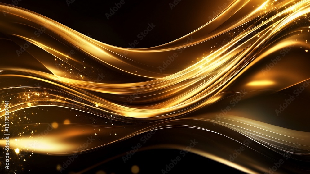 Golden Abstract Waves: Luxurious Background of Sparkling Fluid Curves