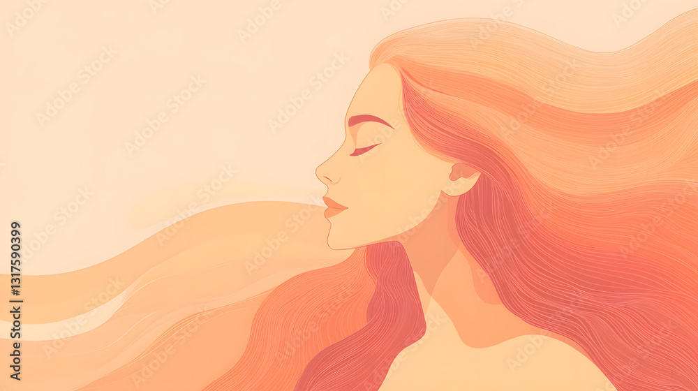 Abstract illustration of a woman with flowing hair, soft color palette Abstract illustration of a woman with flowing hair, soft color palette