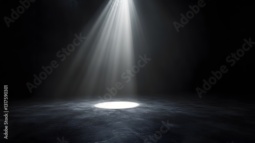 Spotlight on dark stage with smoke, dramatic lighting effect
