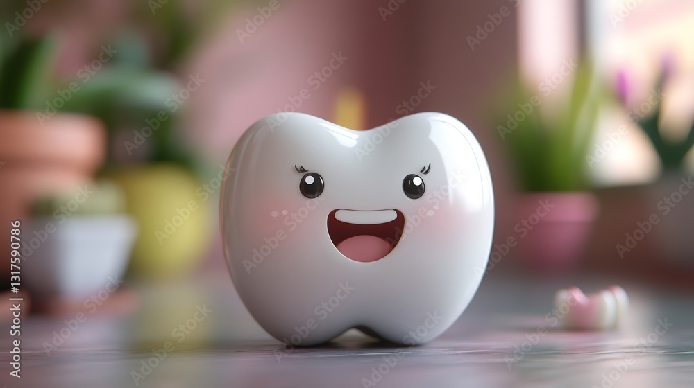 Obraz premium Happy tooth smiling with a broken tooth in the background