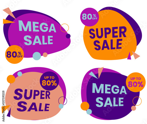 Set of Colorful Sale Banners in Memphis Style for Trendy Promotions . 
Vibrant Memphis Style Sale Banners Set for Marketing and Ads .
Eye Catching Set of Colorful Sale Banners in Memphis Design.