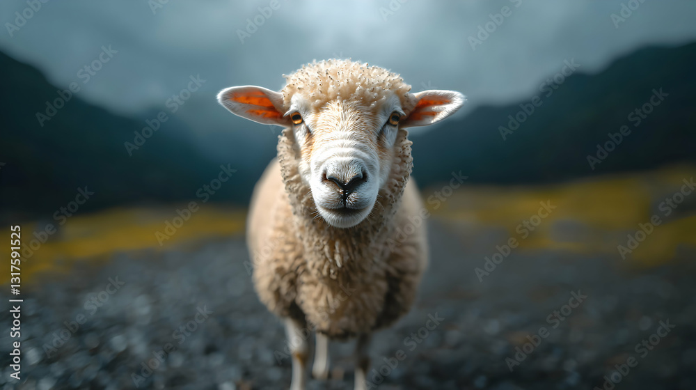 Obraz premium A close up portrait showing a sheep staring directly ahead