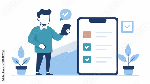 Mobile App Testing A consultant observing a user testing a mobile app on a smartphone taking notes on user feedback and noting interactions to improve the apps usability.