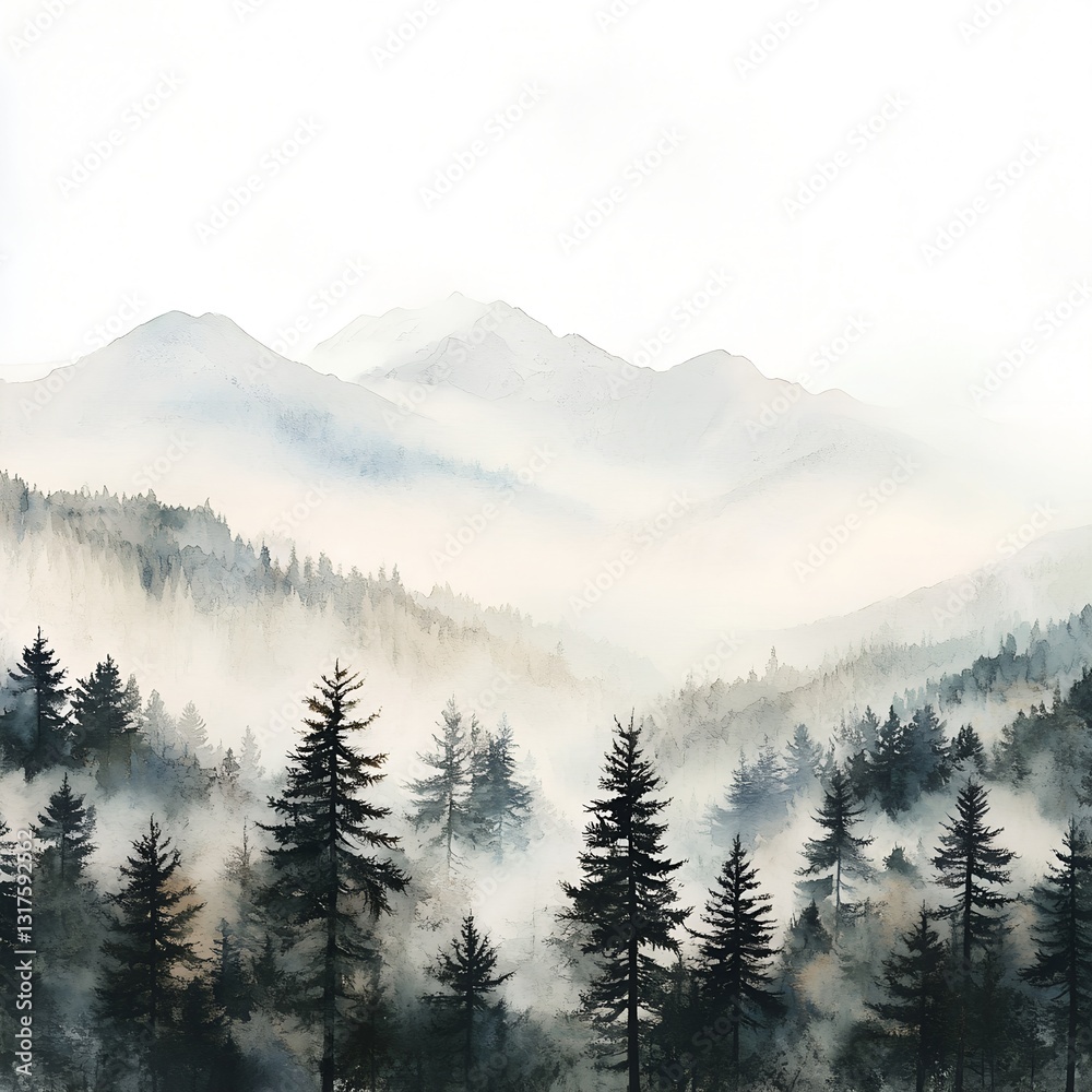 Obraz premium Watercolor Misty Pine Forest