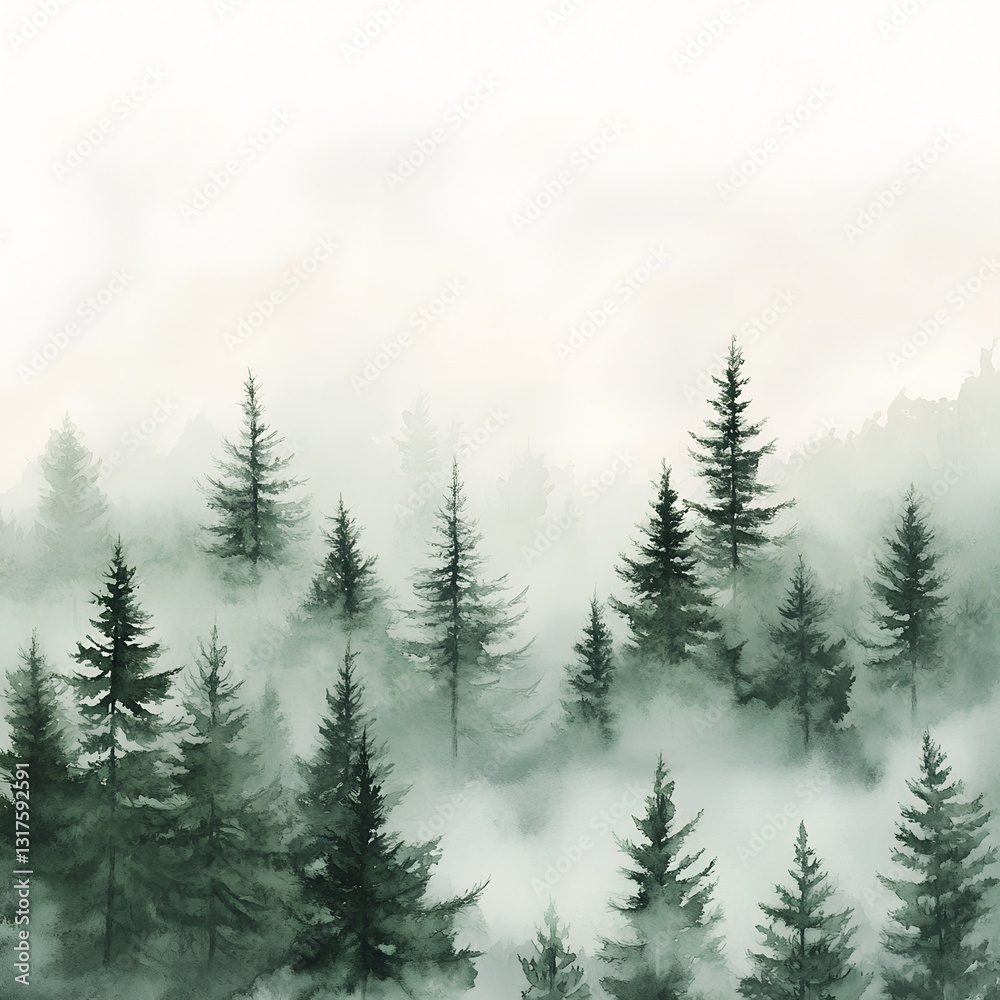 Obraz premium Watercolor Misty Pine Forest