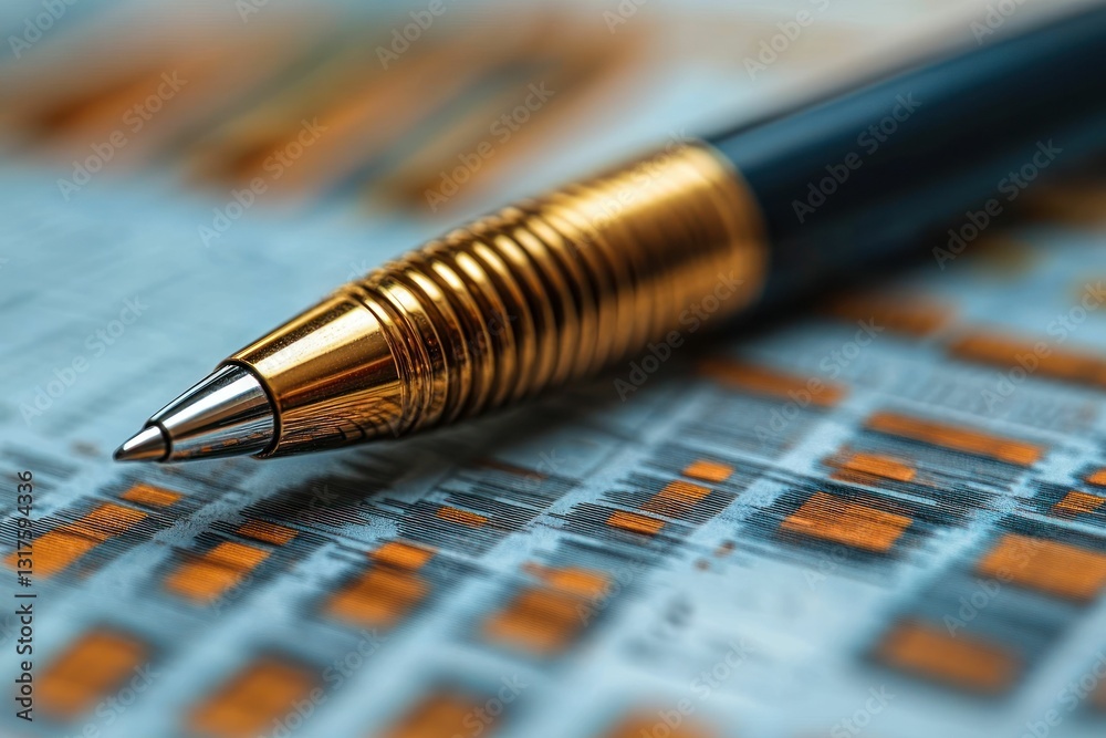 Fototapeta premium Gold pen rests on detailed financial chart