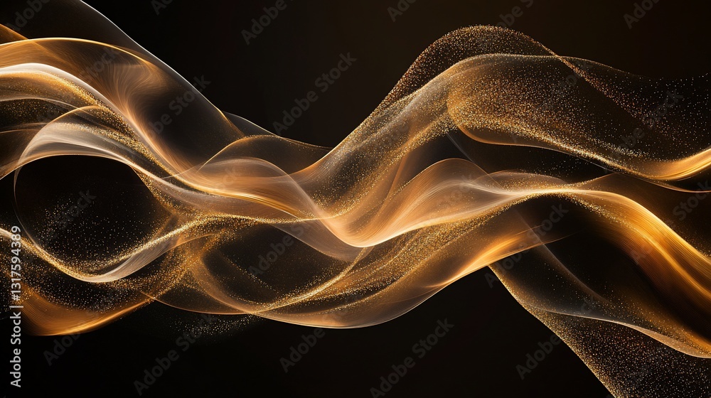 Abstract Golden Waves Flowing in Dark Background Luxurious Elegant Design Digital Art