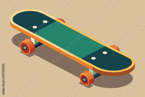 A semi-flat skateboard featuring a customizable design, perfect for urban skating adventures, Skateboarding Customizable Semi Flat Illustration