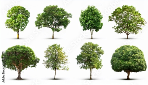 a collection of lush green trees set against a clean background, offering a variety of shapes and sizes photo