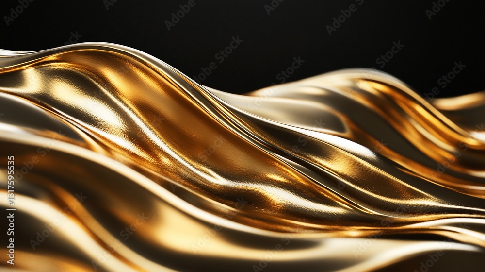 Abstract Golden Waves: Luxurious Texture and Fluid Design, Smooth Surface, Elegant Golden Hues, Rich and Opulent Visual Appeal, Shimmering and Gleaming, 3D Rendered Graphic