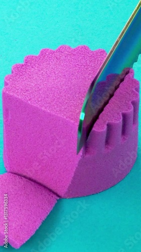 
Very Satisfying and Relaxing Kinetic Sand ASMR video. Cutting anti stress macro close up colorful Kinetic Sand with a Knife. ASMR sounds.
