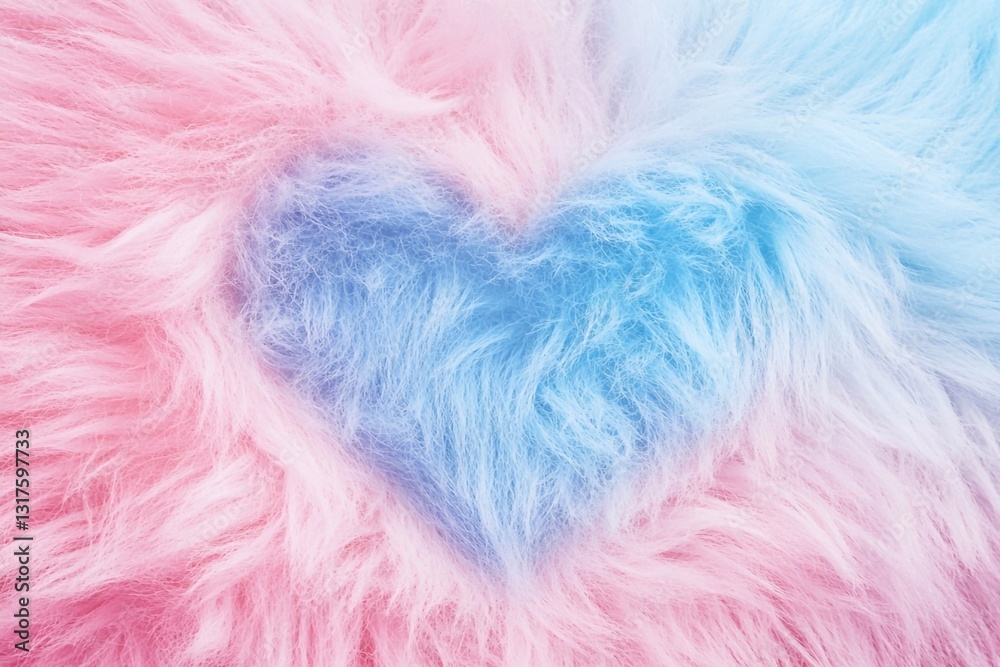 Obraz premium A pastel-colored background with a heart-shaped frame, featuring a soft, fuzzy texture in shades of pink and blue.
