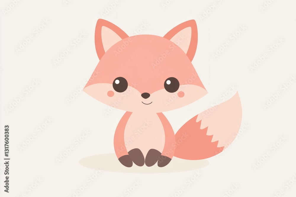 Obraz premium Cute fox illustration with round eyes and tail on a light backdrop