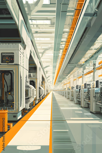 Wallpaper Mural Modern production hall, many machines. Generative AI Torontodigital.ca