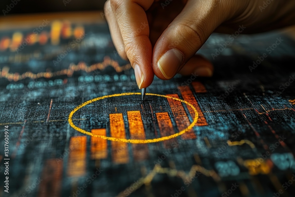 Naklejka premium Hand highlighting financial chart data analysis