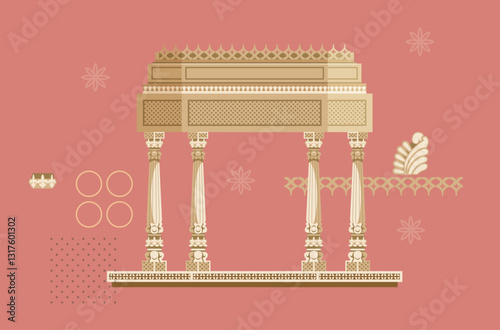 Traditional Rajasthani Window - Inricate Lattice Work - Stock Illustration