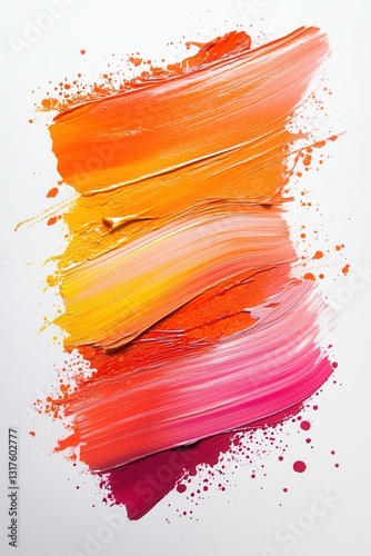 Vibrant abstract brushstrokes in warm tones on white canvas