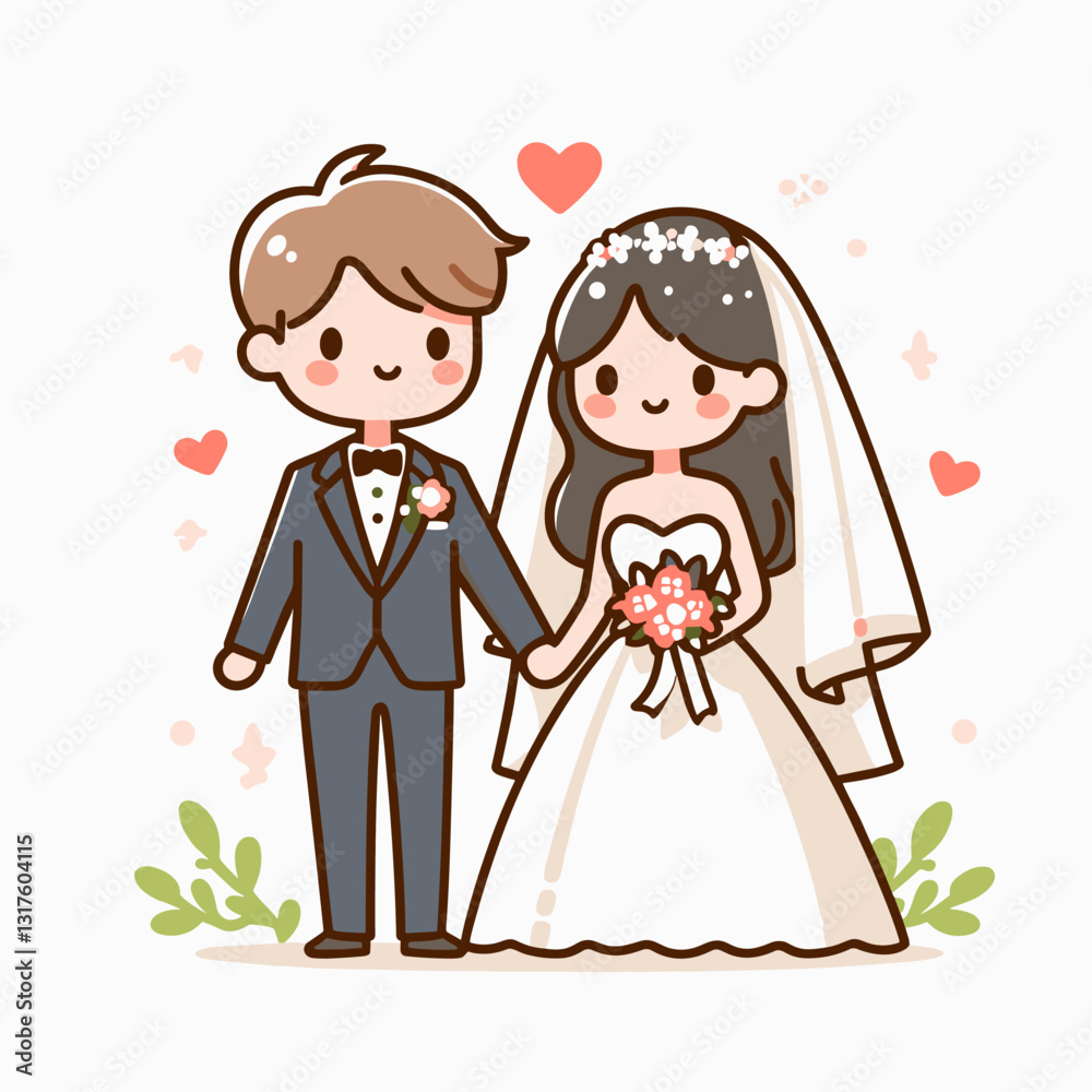 Cartoon illustration of a happy couple getting married in vector design Cartoon illustration of a happy couple getting married in vector design