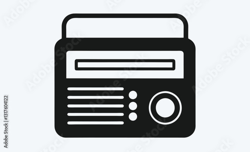 "Radio Icon, Electronic Device, radio silhouette icon with antenna vector illustration,
"