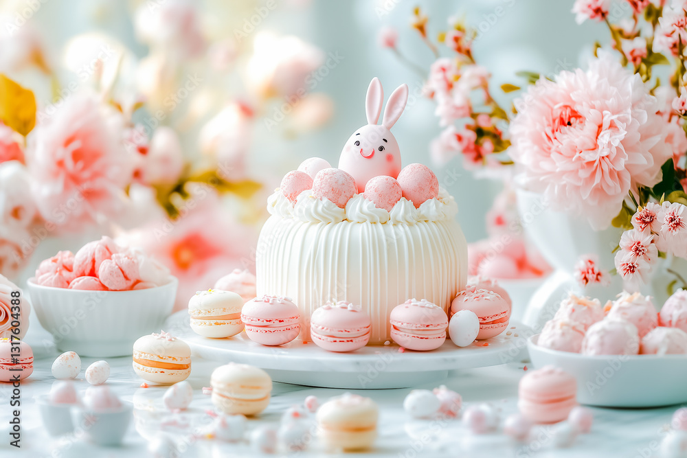 Easter sweets, pastel colors. Sugar bunny ears in holiday baking.