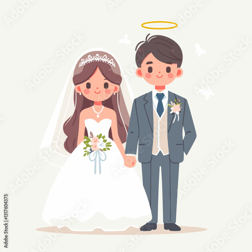 Charming cartoon wedding couple, symbolizing love and togetherness for eternity