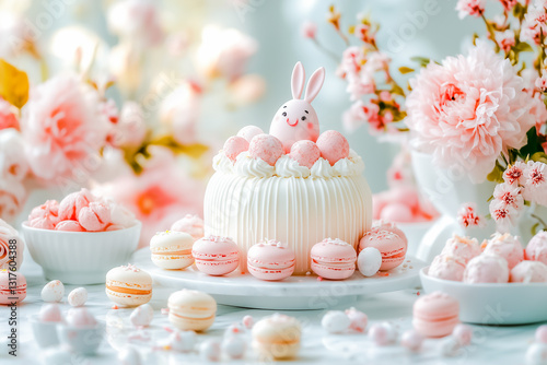 Obraz na płótnie Easter sweets, pastel colors. Sugar bunny ears in holiday baking. w salonie