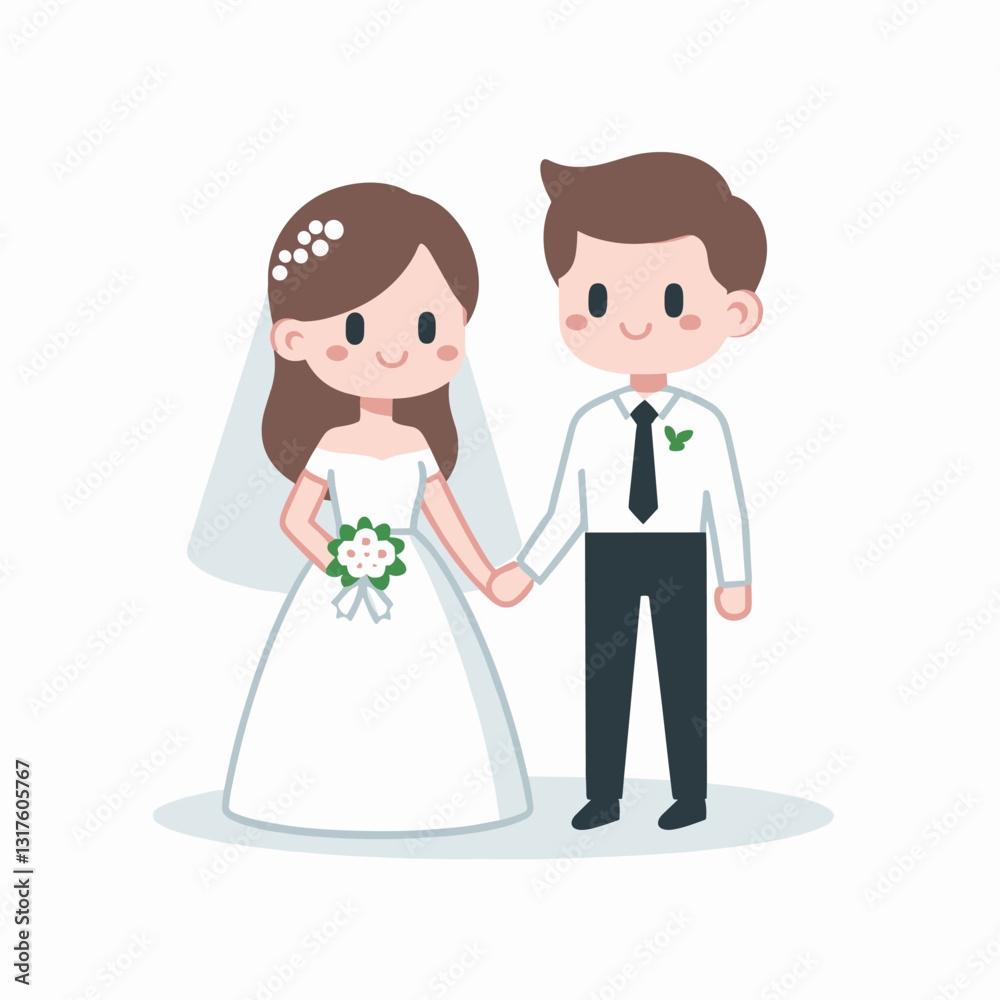Cartoon bride and groom couple holding hands wedding illustration graphic Cartoon bride and groom couple holding hands wedding illustration graphic