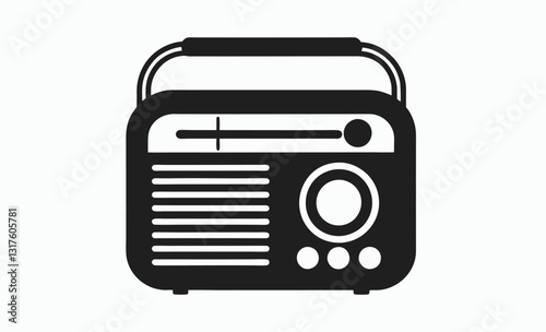 "Radio Icon, Electronic Device, radio silhouette icon with antenna vector illustration,
"