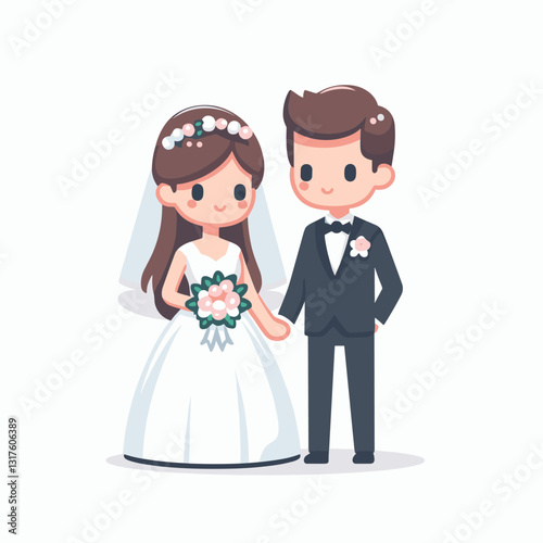 Cartoon wedding couple illustration isolated on white background
