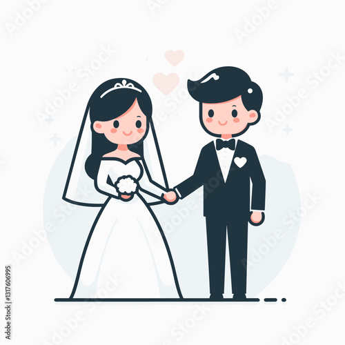 Charming cartoon illustration depicting the bliss of a newly married couple